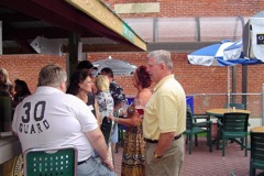 Chris
                  Hearn, Vickie and Tom Partridge chat with Ginnie
                  Persinger and Mike Herron